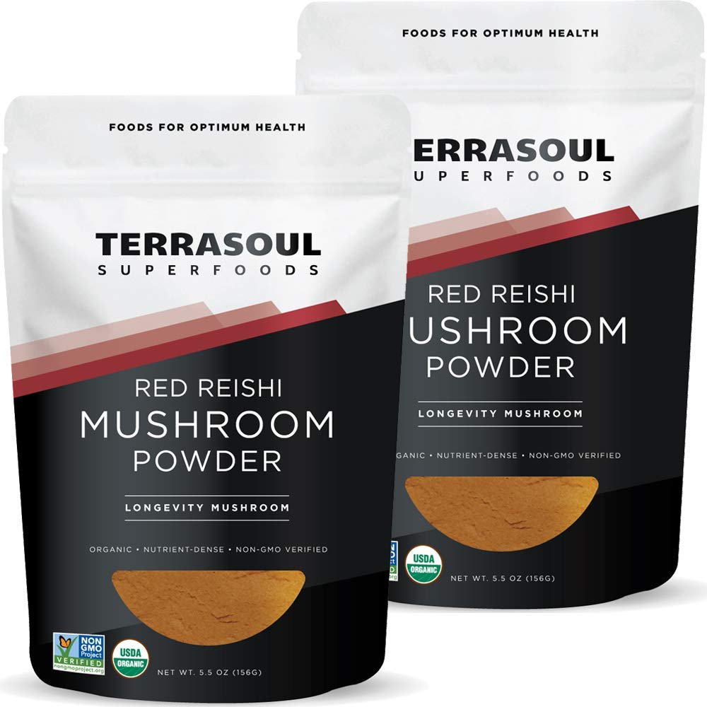 Terrasoul Superfoods Organik Reishi Mushroom Toz (4:1 alıntı), 11 Oz (2 Pack) - Immune Boosting | Kahve Gelişmiş | Deeper Sleep