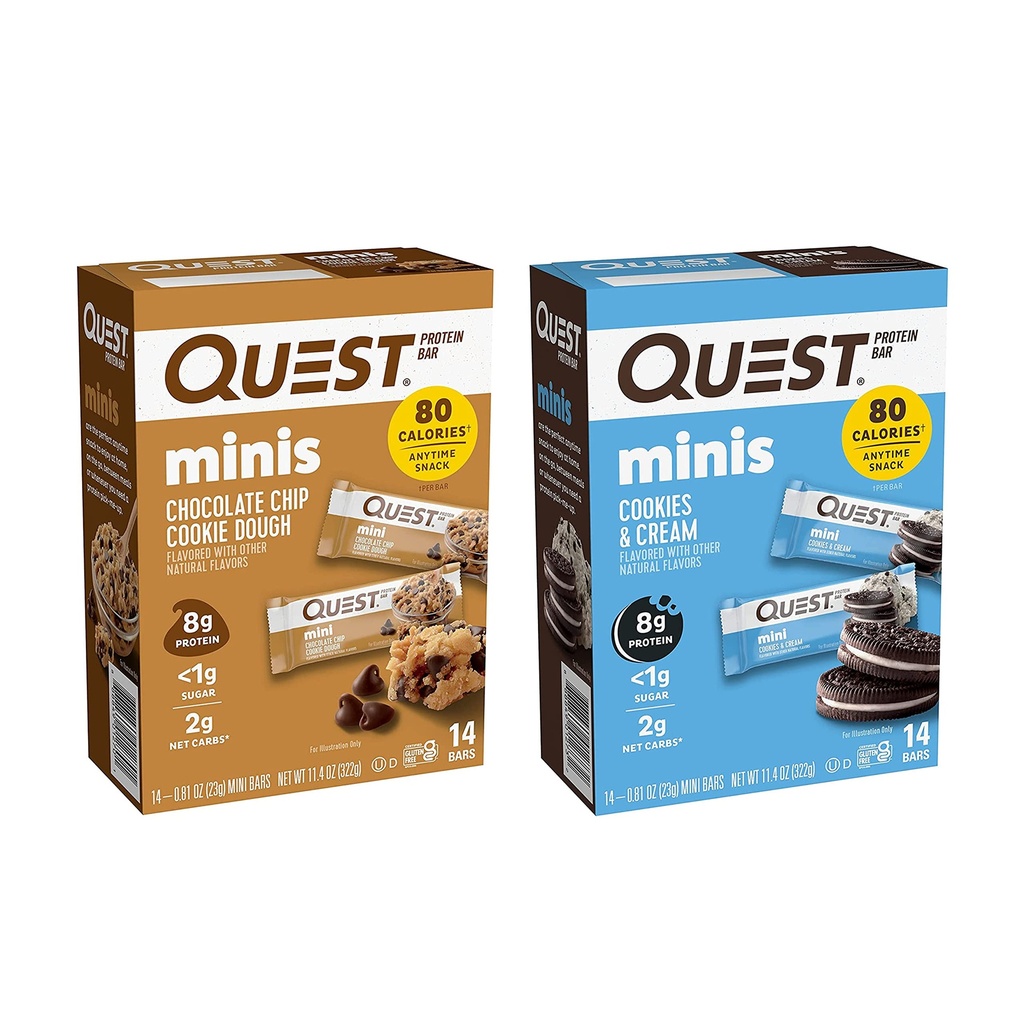 Quest Beslenme Mini Protein Bars Sche, Chocolate Chip Cookie Dough ve Cookies & Cream, Yüksek Protein, Low Carb, Keto Friendly, 14 Count Every