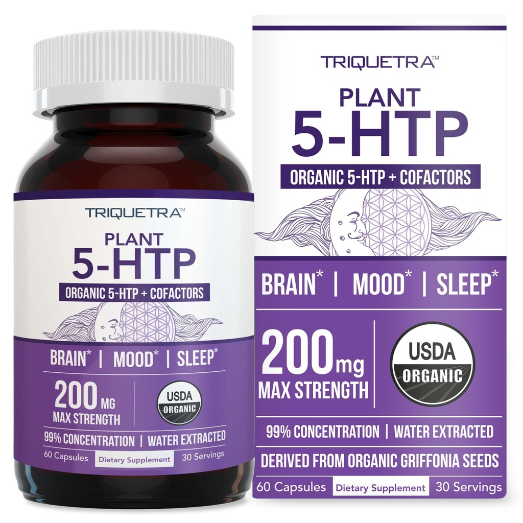 Organik 5-HTP - 200 mg |% 5HTP Concentration, Plus Copha Vitamin B6 & Lion's Mane | Water Extracted from Organic Griffonia Seeds | Supports Mood, Cognition & Sleep (60 Capsules | 30 Hizmet)