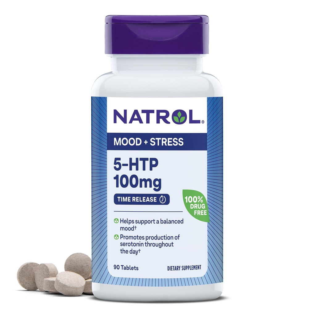 Natrol 5-HTP 100 mg, Diyetsel Supplement Dengeli Bir Mood, Mood ve Stres Desteği Tamamladı, 90 Zaman Yayın Tabletleri, 45-90 Gün Supply