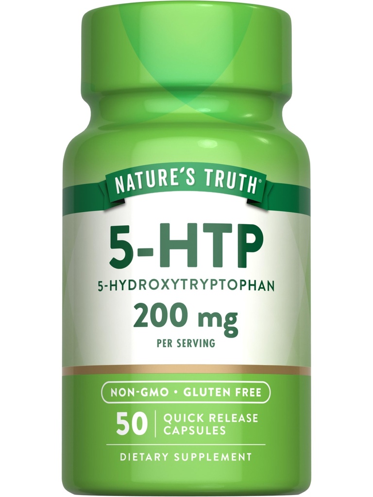 Doğanın Gerçek 5HTP 200 mg Capsules | 50 Kont | 5 Hydroxytryptophan | Non-GMO & Gluten Free Supplement Supplement Supplement Capsules