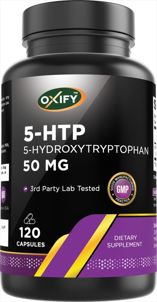 5HTP 5Hydroxytryptophan 50 mg | 120 Capsules | Gluten-Free, Non-GMO | Supplement Made in USA USA