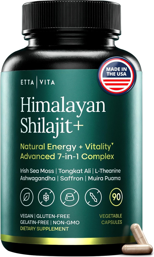 Urolithin-A Kompleksi Shilajit, Organik Deniz Moss, Ashwagandha & Tongkat Ali, Natural Energy, Libido, Hormon Dengesi ve Erkekler ve Kadınlar için Odaklı (Made in USA - 3rd Parti Tested)