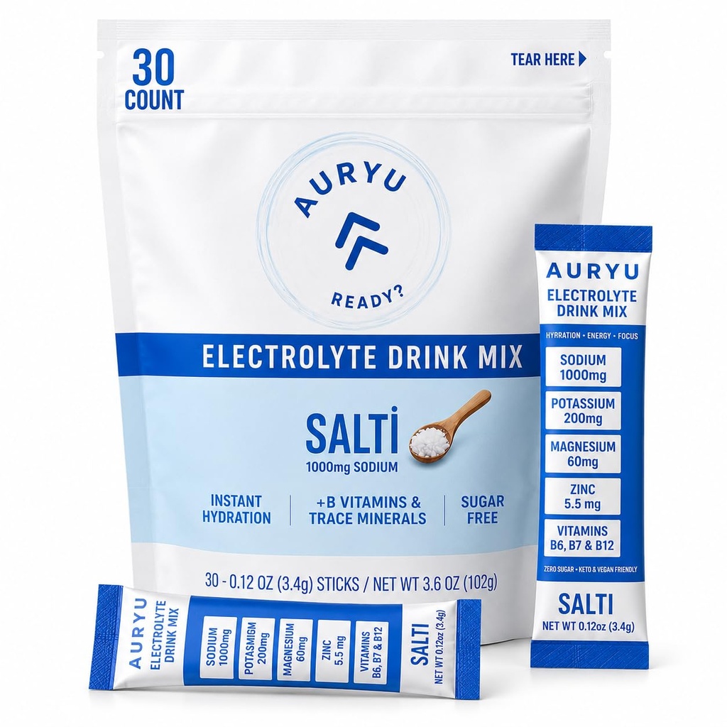 Salti Electrolyte Drink Mix Toz Unflavored, 30 Stick Packs, 1000 mg sodyum, B Vitamins & Trace Minerals, Zero Sugar, Keto & Vegan Dostu Hydration, 7.4oz