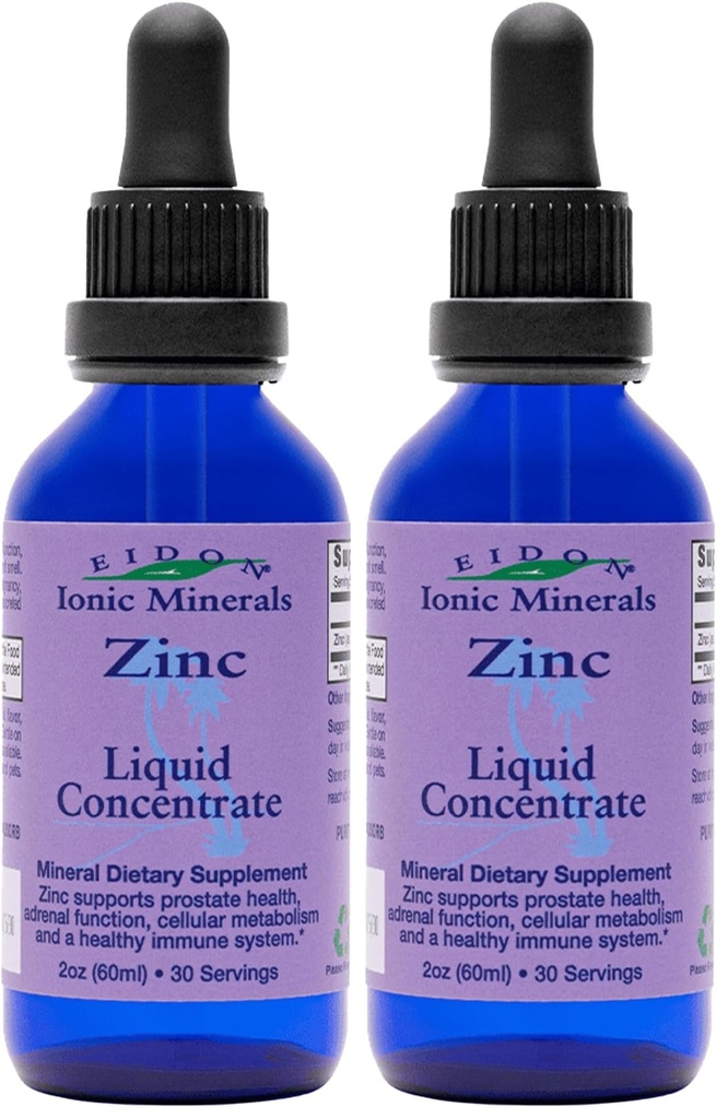 Eidon Ionic Minerals Sıvı çinko Yoğunluğu - Ionic çinko Supplement Drops for Yetişkinler and Kids, Support Immune System, Hair and Skin, Liver and Kidney Health, Relieves Stress - 2 oz (Pack of 2)