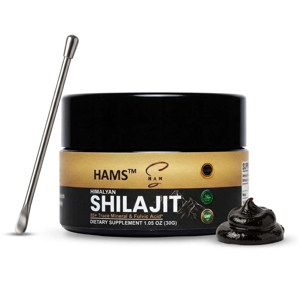HAMS Pure Himalaya Shilajitwear, Authentic Mumijo with 84+ Trace Minerals, Yüksek Potency with Elemental Gold and Fulvic Acid, Lab Tested, Vegan, 30g