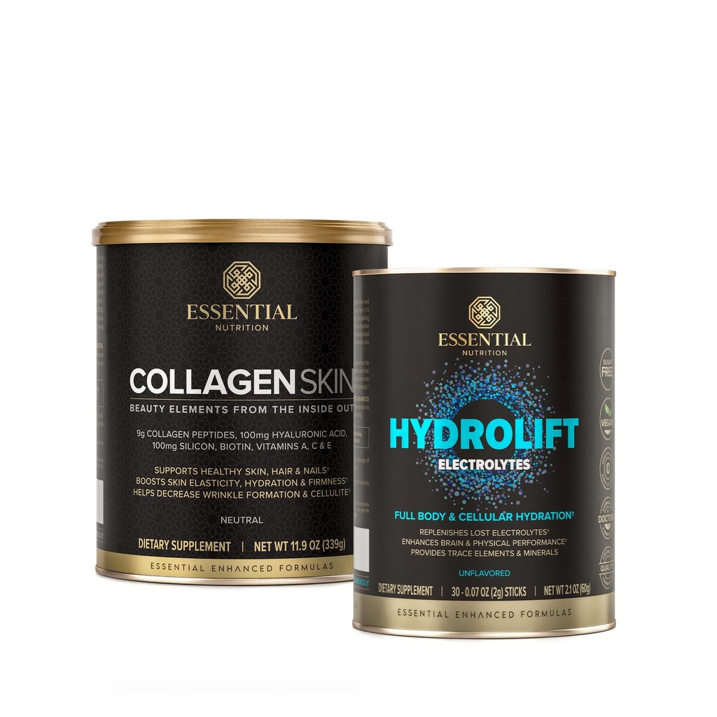 Collagen Skin + Hydrolift Sche – Hydrolyzed Bioaktif Collagen, ile Hyaluronic Acid, Biotin & Silikon ve Sugar-Free Hydrolift Electrolytes with Trace Elements & Minerals
