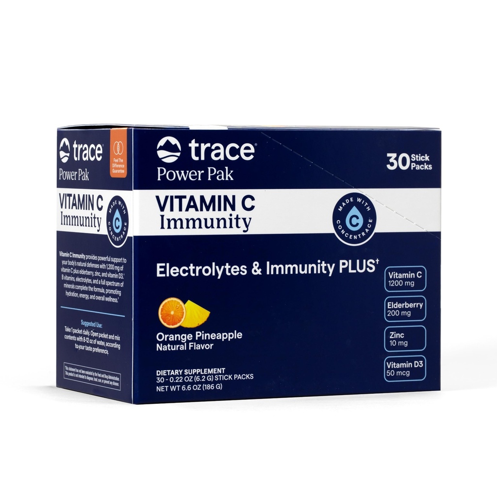 Trace Minerals Power Pak + Immunity Vitamin C Powder Drink Mix - Orange Pineapple - Electrolytes, Vitamin C, Zinc & Vitamin D3-30 Stick Packs (30 Servings)