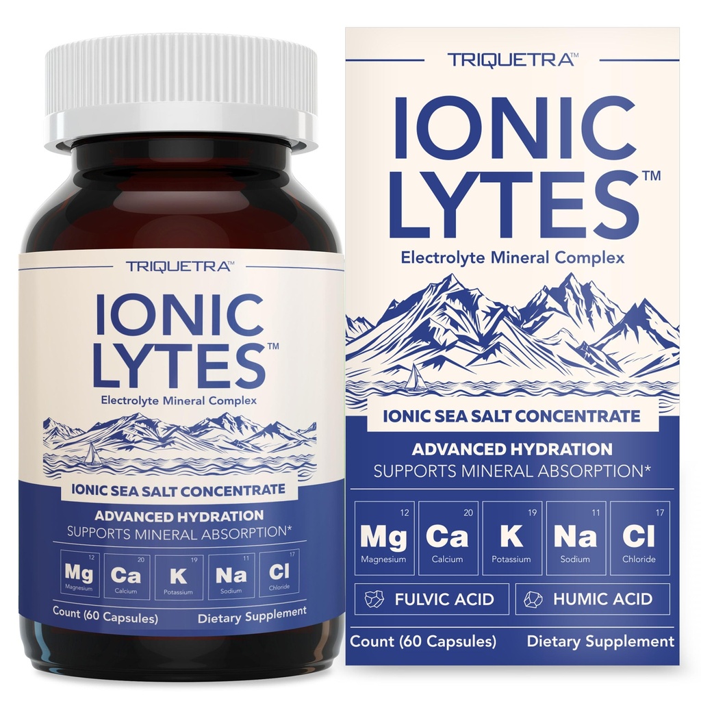 Ionic LytesTM Electrolyte Mineral Kompleksi Ionic Sea Salt, Fulvic & Humic Asit - Destekler Hydration, Electrolyte & Mineral Balance & Muscle Function (60 Capsules) - Soy-Free, Gluten-Free, cGMP