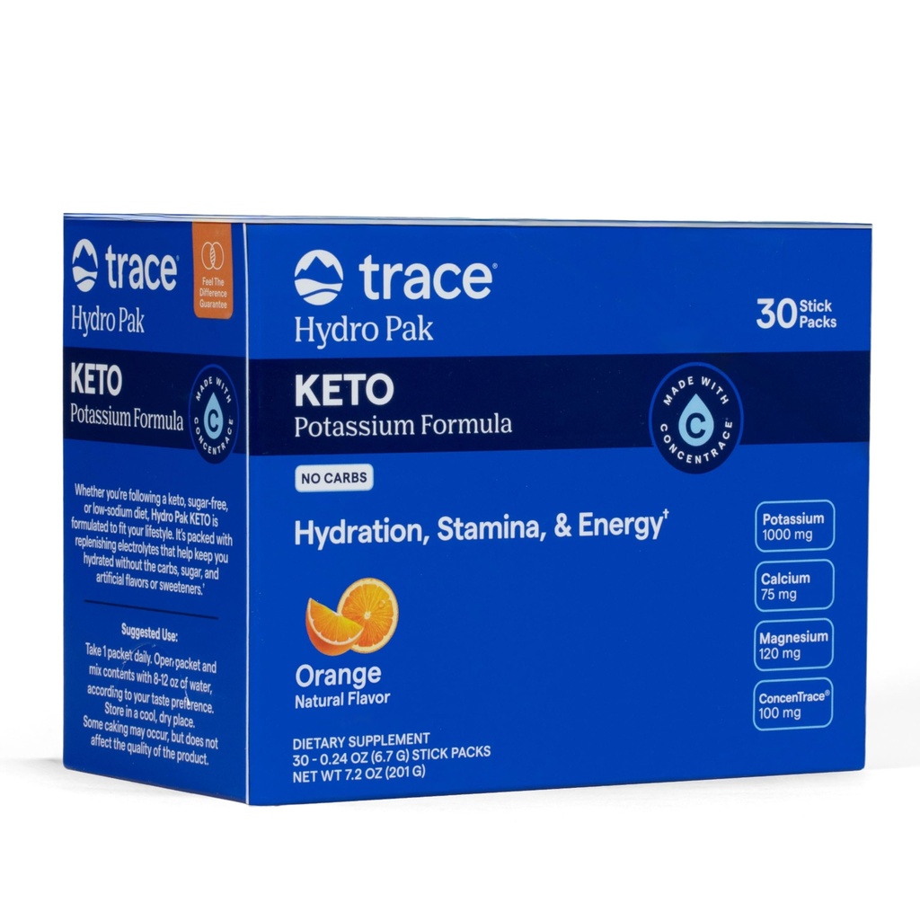 Trace Minerals Hydro Pak Keto - Elektrolyte Replenishment Drink Mix - 1000 mg P Properties Plus 70 Destek Enerji, Stamina, & Hydration – Orange Flavor – 30 Hizmet