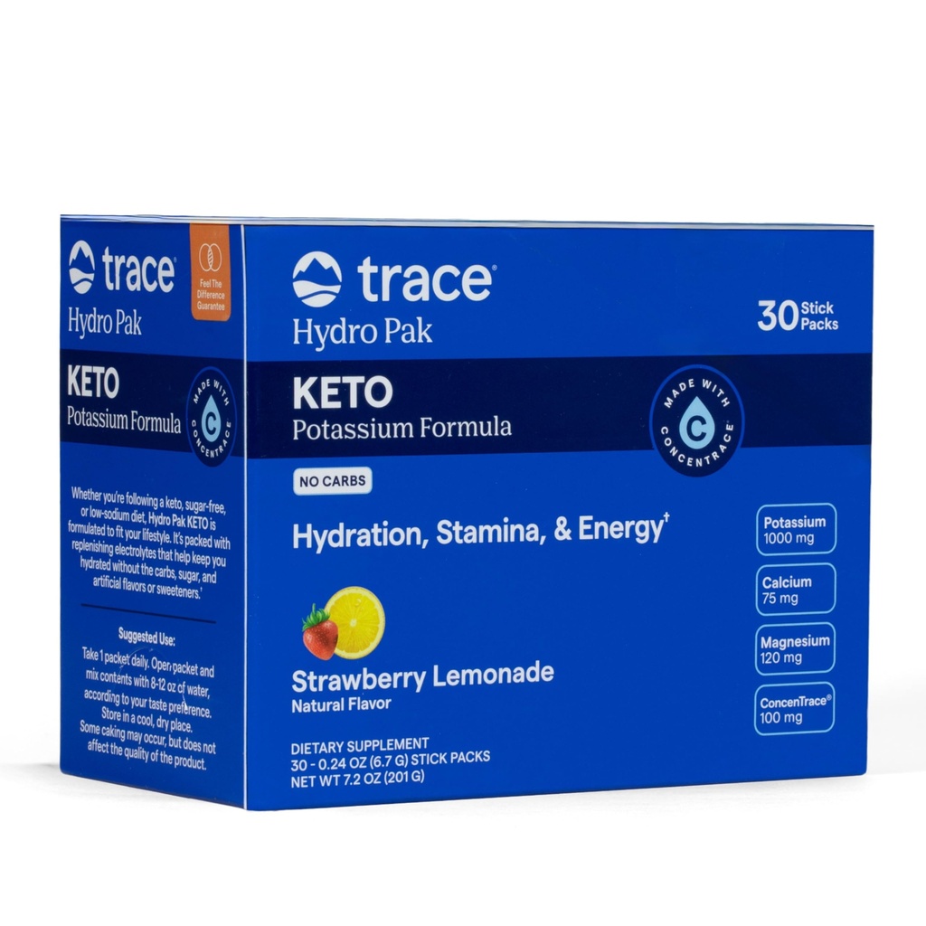 Trace Minerals Hydro Pak Keto - Elektrolyte Replenishment Drink Mix - 1000 mg P Properties Plus 70 Destek Enerji, Stamina, & Hydration – Strawberry Lemonade Flavor – 30 Hizmet