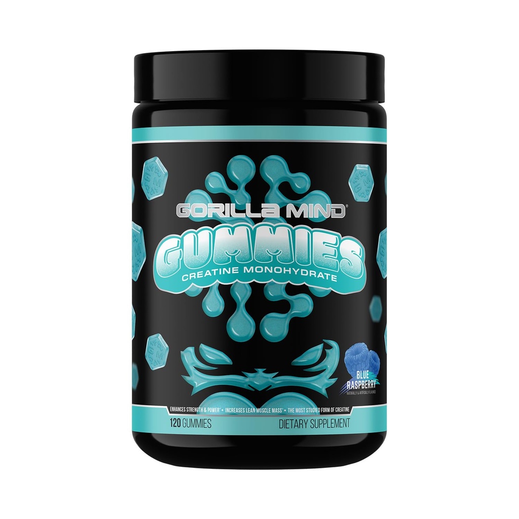 Gorilla Mind Kretine Gummies - Üçüncü Taraflı HPLC Test Edildi | 5g Kreta Kreatin Monohidrat | Doğrulanmış Potency & Length | Strength · Power · Lean Muscle | Nodrew Sugar | Blue Raspberry Flavor