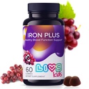 LIVS Iron Supplement for Kids with Vitamin C, A, B3, B5, B6, B12, Biotin, Zinc & Folate | Non-GMO, Gluten Free Chewable Supplement as Gummy for Energy Boost & Anemia Support - 60 Count