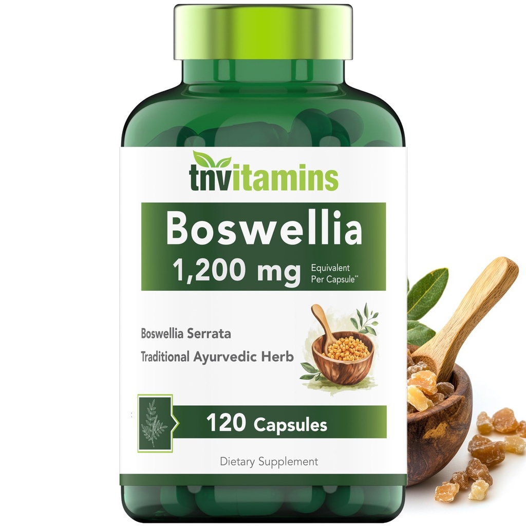 Tnvitamins Boswellia Extract Capsules, 120 Kont | 1.200 mg Per Capsule | 65 Boswellic Acids + 10:1 Yoğun Türleme | Boswellia Serrata | Ortak ve Hareketli Destek*