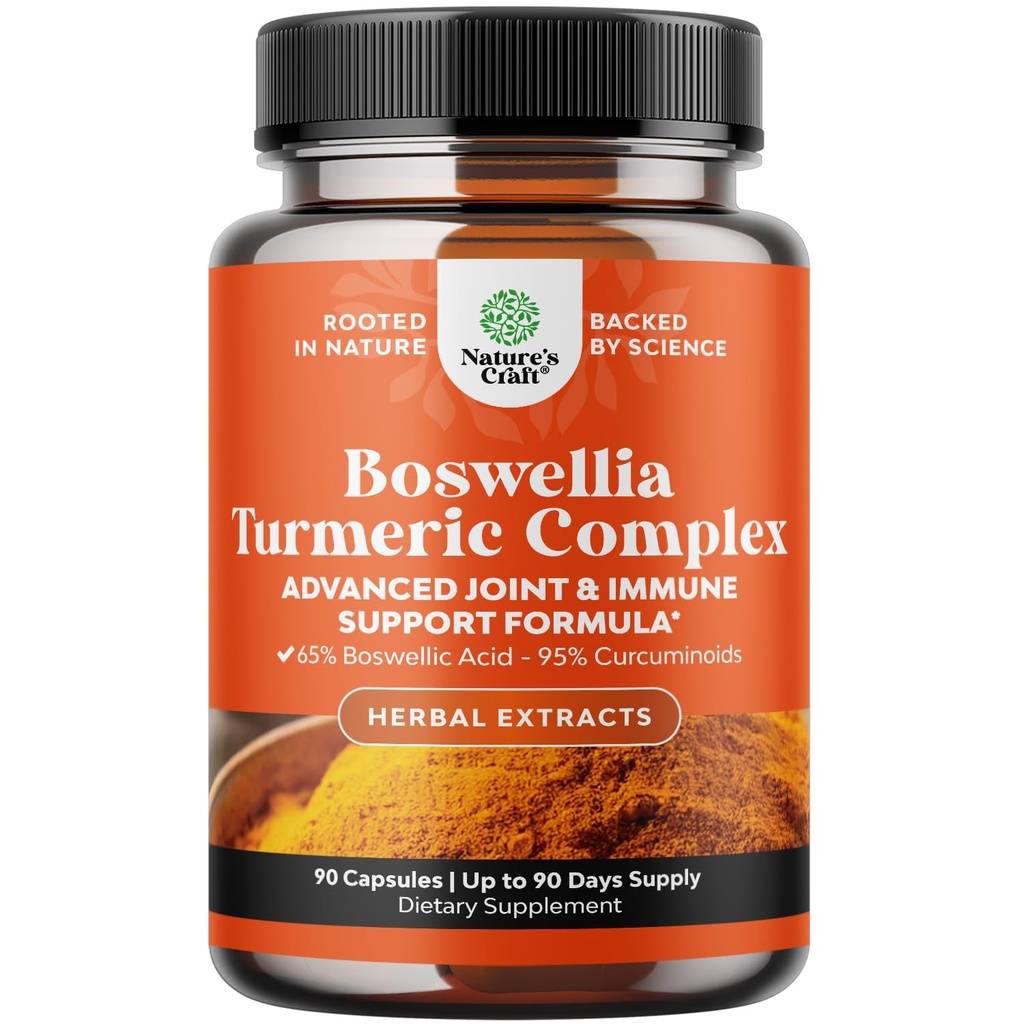 Turmeric ile Kapsüller - Gelişmiş Immune Health Support Supplement - Turmeric & Boswellia Serrata Capsules 500 mg for Body Detox & Health Joints - 90 Count