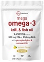 Mega Omega-3 Krill & Fish Oil 2.000mg Eşdeğer, 240 Softgels | Lemon Flavored | Burpless | Essential Fatty Acids & Astaxanthin | EPA 350 mg + DHA 230mg | Heart & Brain Supplement