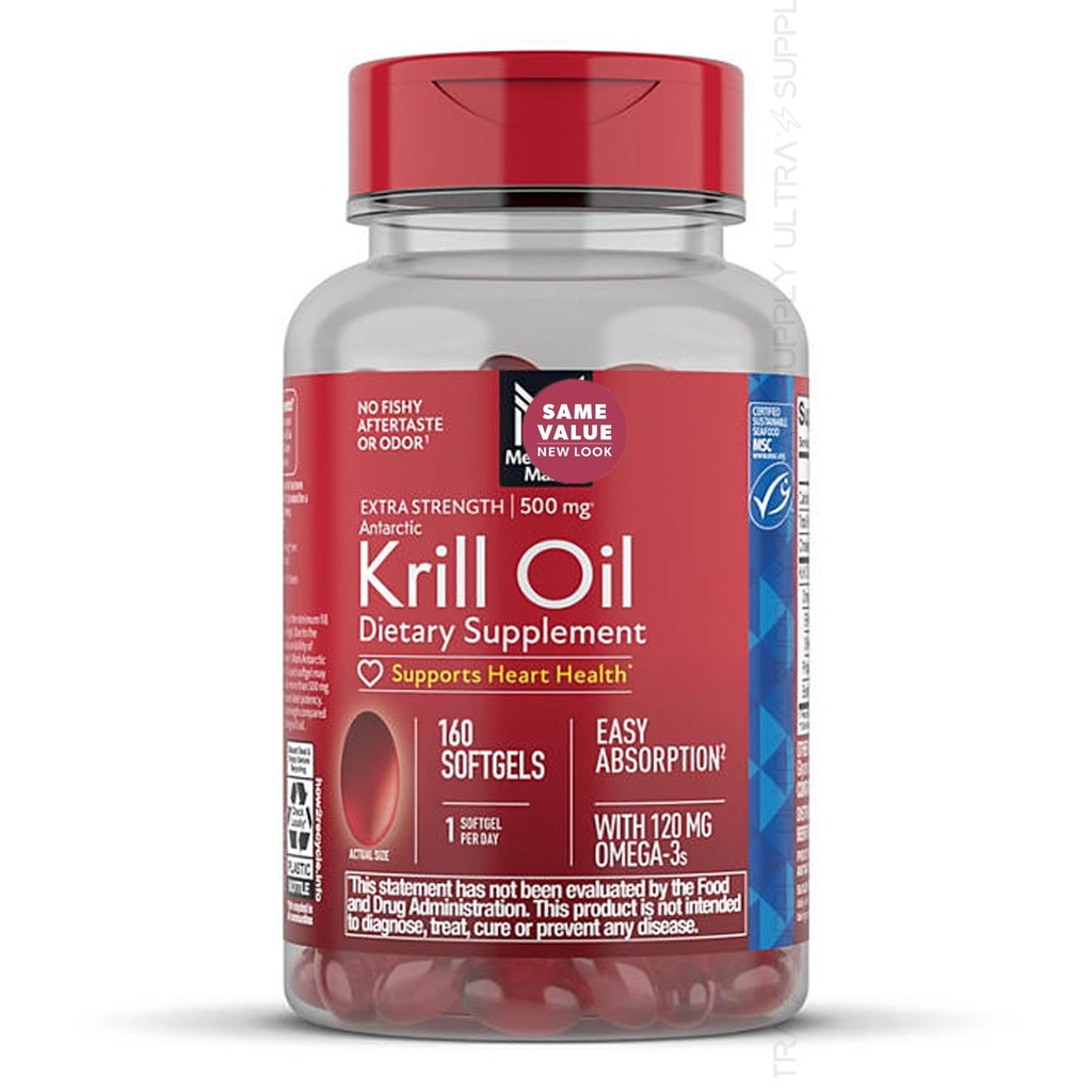 Üye Mark Krill Oil (160 Count) Ekstra Kuvvet Antarktika Omega-3, 500 mg | Kalp Sağlığı Desteği, Gelişmiş Aborpsiyon, No Fishy Aftertaste | MSC-Cerized, Pure Antarktika Source