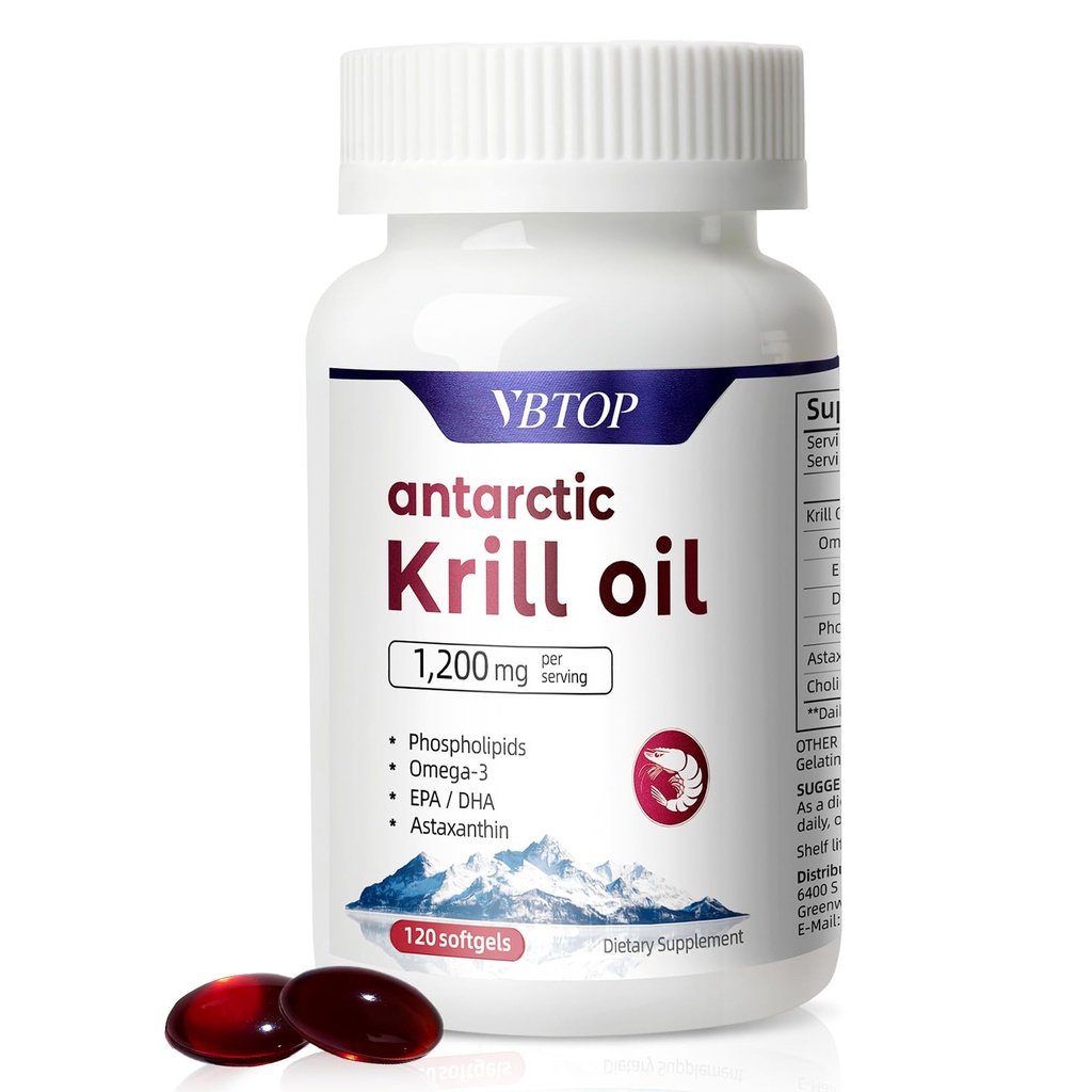 Antarktika Krill Oil 1200 mg hizmet başına 120 Hızlı Yayın Softgels with Omega-3 EPA DHA, Astaxanthin & Phospholipids, Mercury Free, No Fishy Aftertaste for Heart, Joint & Brain Health