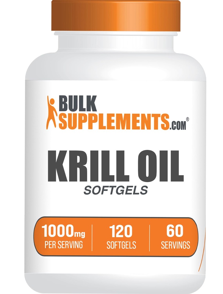 BulkSupplements.com Krill Oil 1000mg Softgels - Antarktika Krill Oil Supplement - Omega 3 Supplement, DHA Supplement - Gluten Free, 2 Softgels per Service, 120 Count (Pack of 1)