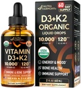 D3 K2 USDA Organik Ayaklar - D3 10000 İ & K2 MK-7 120 C - Immune & Mood Support, Bone & Teeth Health - Sugar-Free Orange Flavor - Liquid Supplement - Made in USA - 2 FL OZ, 60 Days