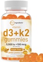 Mikro Malzemeler D3 K2 Gummies, 120 Kont | 5.000 IU Vitamin D + 100 mcg K2 MK-7 | Bone, Immune & Heart Health Supplements* | Sugar Free Golden Passion Fruit Flavor | Non-GMO, Gluten Free