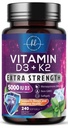 D vitamini K2 (MK-7) - D3 5000IU (125mcg) - D3K2 Kompleksi için Kompleks Tamam, Dişler, Kas, Kalsiyum Aborpsiyon, Immune Support & Heart Health - Şişed in USA - 240 Softgels