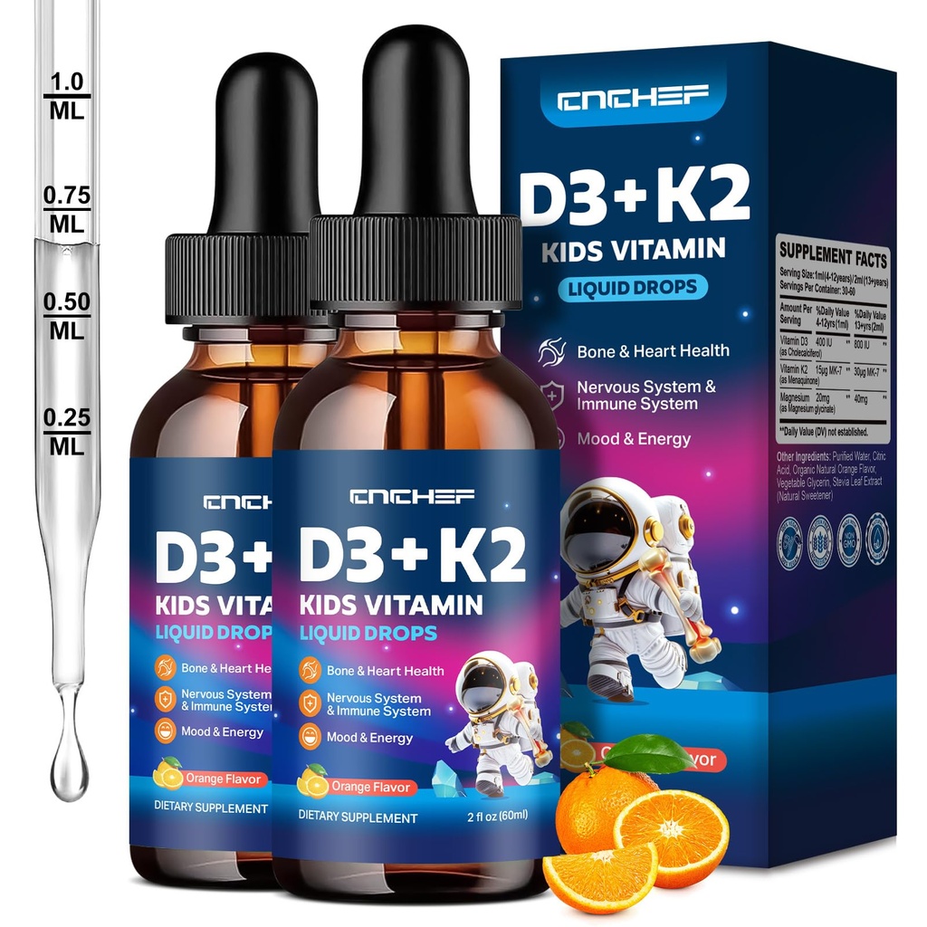 2 Gelişen Vitamin D3 K2 Çocuklar için Merdivenler - Sıvı Supplement, Kalsiyum Aborpsiyon, Ortak Sağlık, Diş ve Kalp - Non-GMO, Vegan, Orange, 4 Fl Oz - Çocuk Çocukların yaşları Egzersizleri