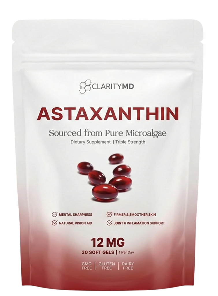 Astaxanthin 12 mg Antioksis Supplement – Doğal Mikroalgae Kaynağı – Lipid-Based Softgel gelişmiş Aborpsiyon için - Bilişsel, Vizyon ve Ortak Destek - 30 Softgels (Pazar 1)