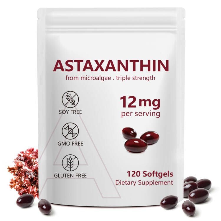 Astaxanthin 12 mg, 120 Softgels, 4 Ay Supply, Premium Astaxanthin Antioksi Supplements with Antioksi Activity, Supports Eye, Immune, Ortak, Skin Health, Internal Circulation