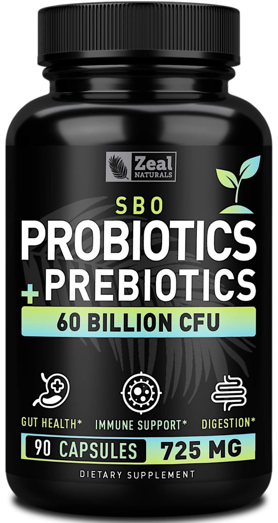 Probiyotikler ve prebiyotikler + SBO Probiyotikler (60 Milyar CFU | 90 Capsules) Asitofili Probiyotik w. Saccharomyces Boulardii, Bifidobacterium + Spore Probiyotik & Organik Sprod Prebiyotik Fiber