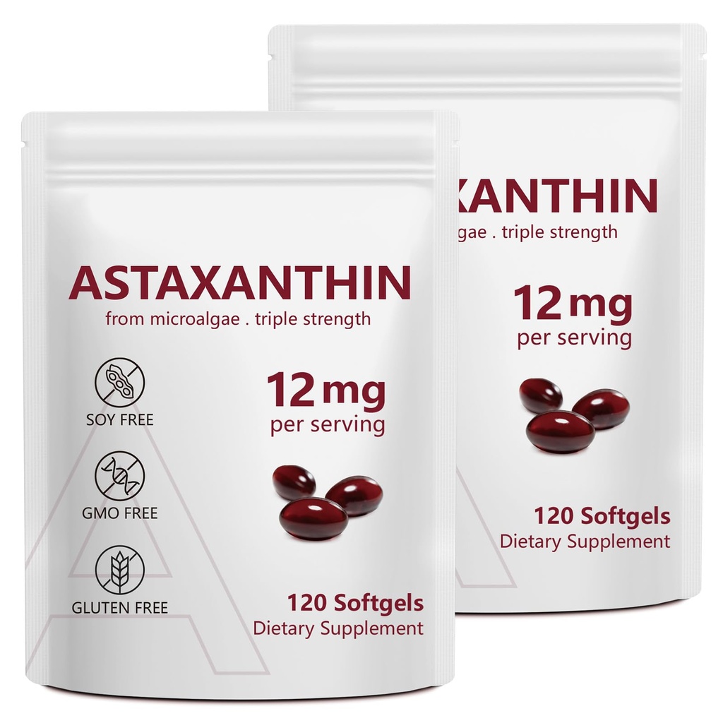 2 Pack Astaxanthin 12 mg, Premium Astaxanthin Antioksitler Antioksit Aktivite, Destekler Göz, Immune, Skin Health, Internal Circulation