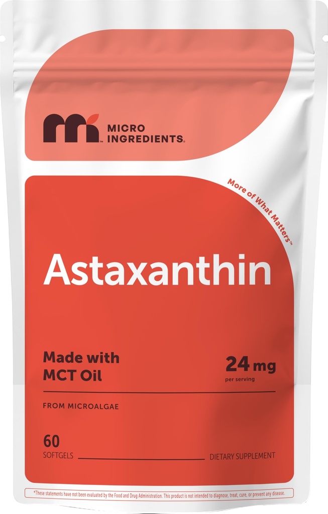 Mikro Malzemeler MCT Oil ile 24 mg, 60 Softgels, 2 Ay Supply | Max Strength Astaxanthin Antioksi Supplements | Fresh Microalgae Source | Non-GMO, Gluten Free, No Soy