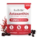 Astaxanthin 12 mg, 120 Softgels, 4 Ay Supply | Premium Astaxanthin Antioksi Supplements | Fresh Microalgae Source | Supports Eye, Joint, Internal Circulation, Skin Health
