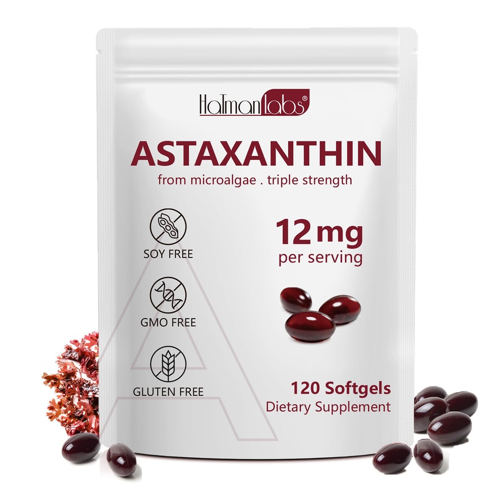 Daiasns Astaxanthin 12mg, Astaxanthin Antioksi Supplements Supports Eye, Joint, Internal Circulation and Skin Health - Non-GMO,120 Softgels - 4 Ay Supply Supply Supply