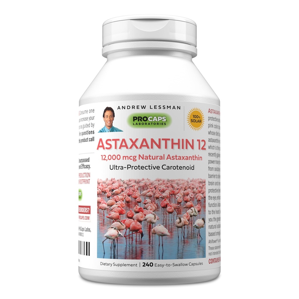 ANDREW LESSMAN Astaxanthin 12mg - 240 Softgels - 12000 mcg Natural Astaxanthin, Powerful Anti-Oxidant Carotenoid. Protection for Eyes, Heart, Skin and More. No Additives. Easy to Swallow Softgels