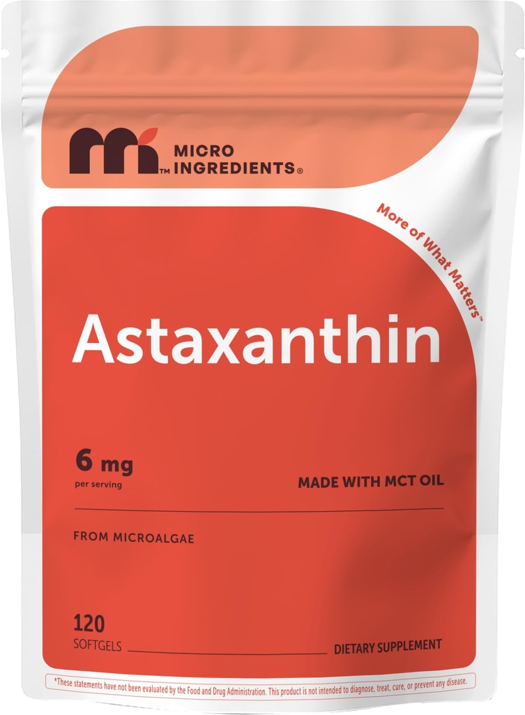 Mikro Malzemeler MCT Oil ile 6 mg, 120 Softgels | Premium Astaxanthin Antioksit Supplements* | Fresh Microalgae Source | Triple Strength, Non-GMO, Gluten Free, No Soy