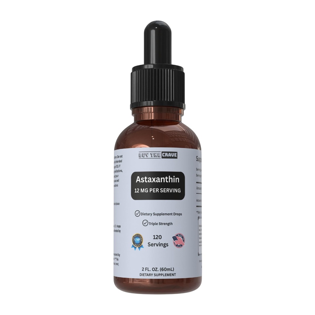 Astaxanthin Liquid Drops Cold Pressed Extra Virgin Zeytinyağı ile Infüzyonda - hizmet başına 12 mg - Doğal Antioksit Desteği - 2 fl oz Dropper Şişe - Vegan, Non-GMOMO