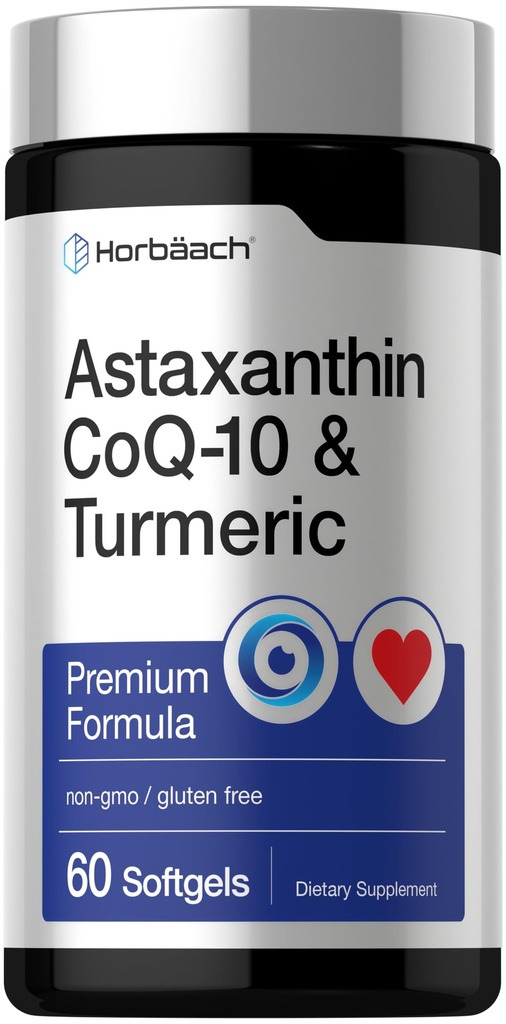 Horbäach Astaxanthin 12mg | CoQ-10 & Turmeric | 60 Softgels | Premium Formula | Non-GMO, Gluten Free Supplement Supplement Supplement