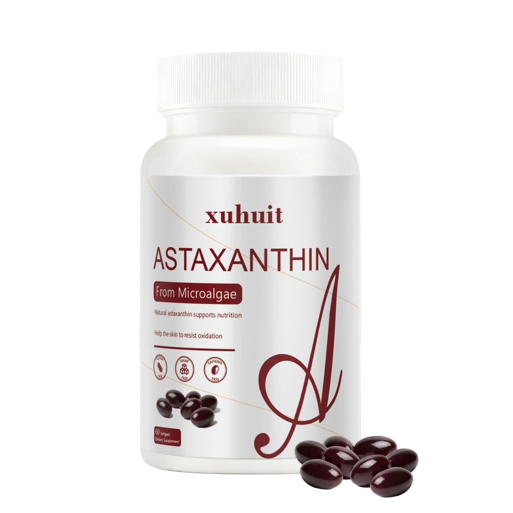 Astaxanthin 12 mg Softgels, 4 Ay Supply için 120 Kont, Algae'den Doğal Antioksi Supplement, Soy Free, Easy to Swallow (01)