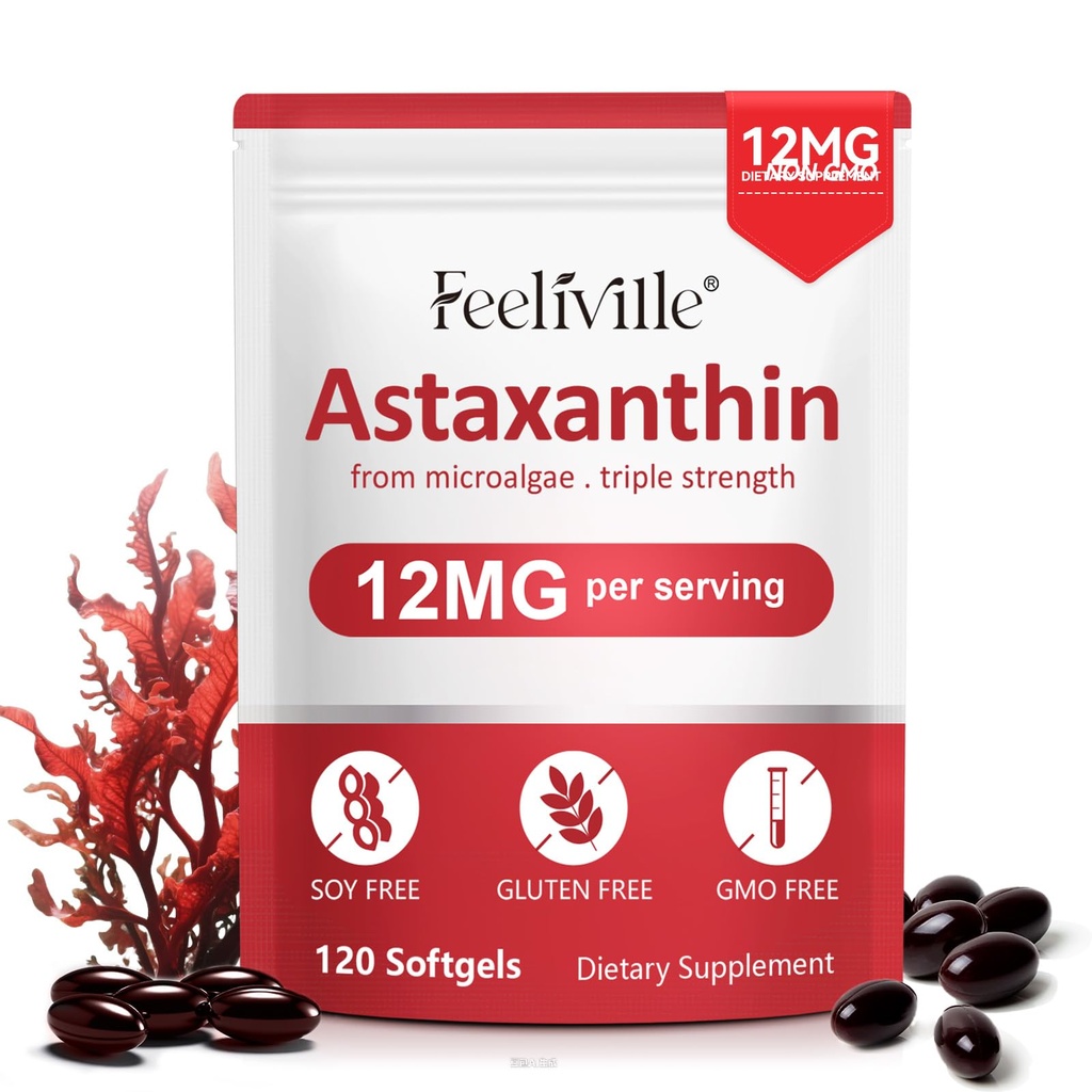 Astaxanthin 12 mg 120 Softgels, Premium Astaxanthin Antioksitler Antioksit Aktivite, Destekler Göz, Skin, Immune, Internal Circulation
