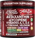 Temiz Nutra Astaxanthin 12mg Lycopene Supplement A C D3 E, L-Tyrosine, Selenium, Flax, Grape Tohum, Gotu Kola, Amla, Black Pepper, 90 Kompleks Veggie Capsules