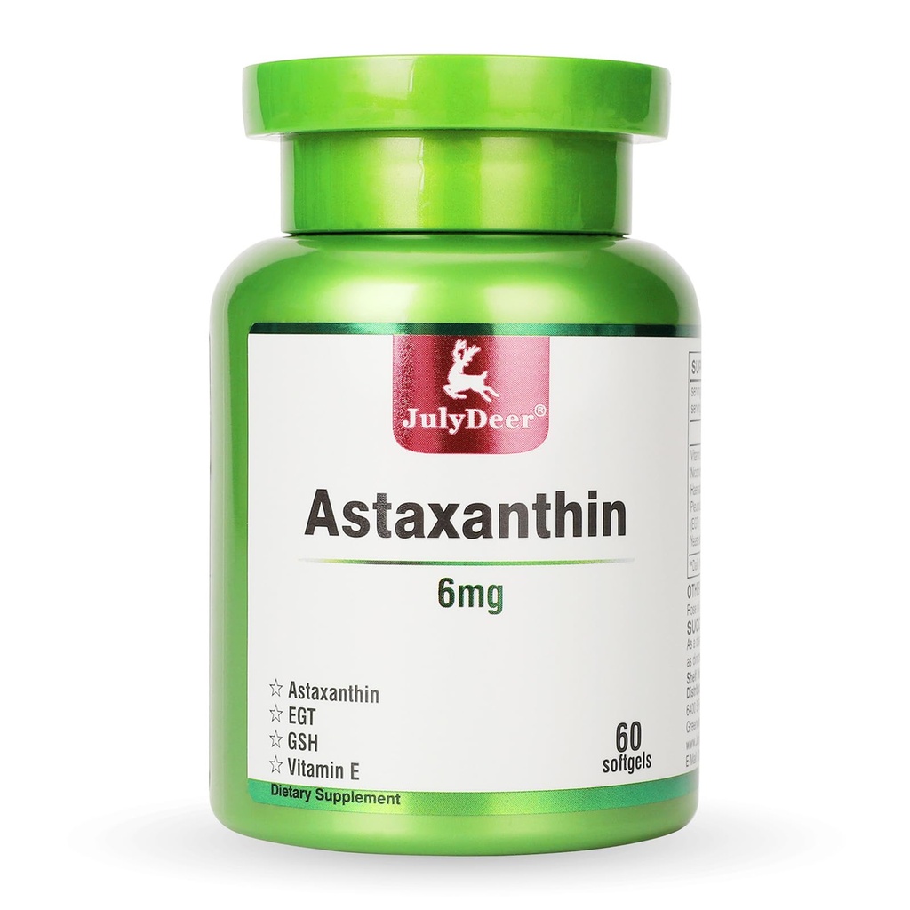 TemmuzDeer Astaxanthin 6 mg In Service, 60 Softgels – Double Strength Microalgae – Natural Haematococcus Pluvialis Source – Antioksi Supplements for Skin, Eyes, Commons, & Immune Support – Non-GMOMO