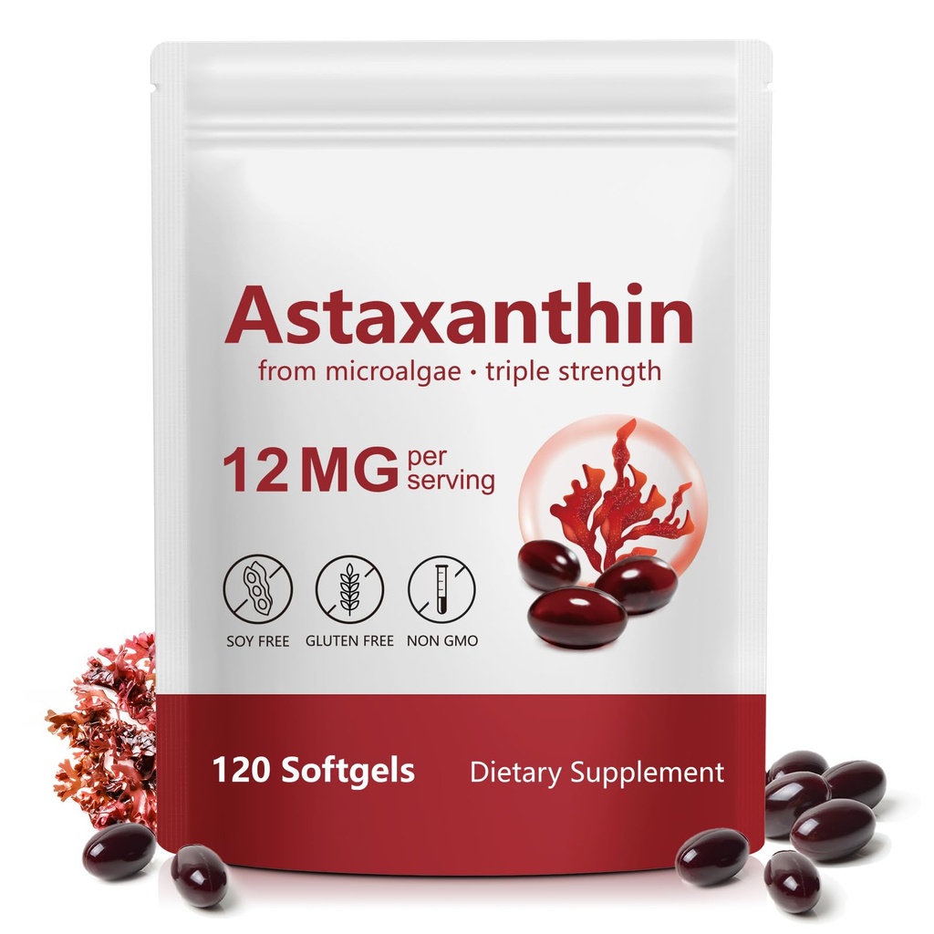 Premium Astaxanthin Supplement 12mg, 120 Softgels Astaxanthin Supplements, Non-GMO & Gluten Free Formula 1Pack