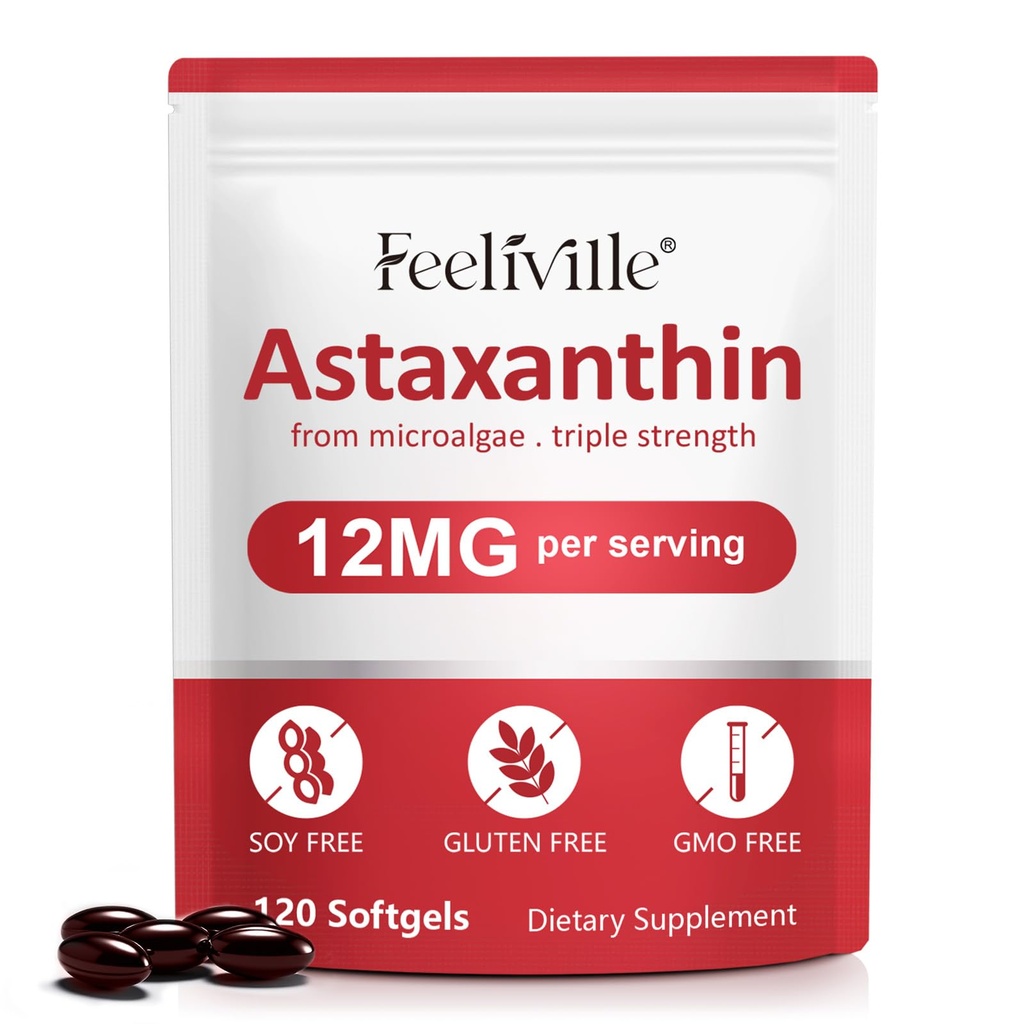 Astaxanthin 12 mg (120 Softgels) - Premium Astaxanthin Antioksi Supplements - Supports Eye, Internal Circulation, Immune & Skin Health - Fresh Microalgae Source - Non-GMO & No Gluten