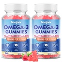 Yetişkinler için 2 Pack Vegan Omega-3 Gummies1000 mg - Sugar Free Supplement with 400 mg DHA & 600 mg EPA, Vitaminler A, C, E, ve çinko - 120 Kont