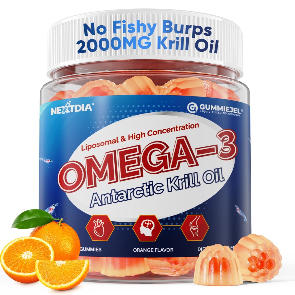 Liposomal Antarktika Krill Oil Omega 3 Gummies 2000 mg - Hücre Seviye Apsiyon Omega-3 ile EPA, DHA & Astaxanthin - Antioksi & Brain Support - Fish Oil Supplements Alternative - 60 Count