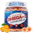 Liposomal Antarktika Krill Oil Omega 3 Gummies 2000 mg - Hücre Seviye Apsiyon Omega-3 ile EPA, DHA & Astaxanthin - Antioksi & Brain Support - Fish Oil Supplements Alternative - 60 Count