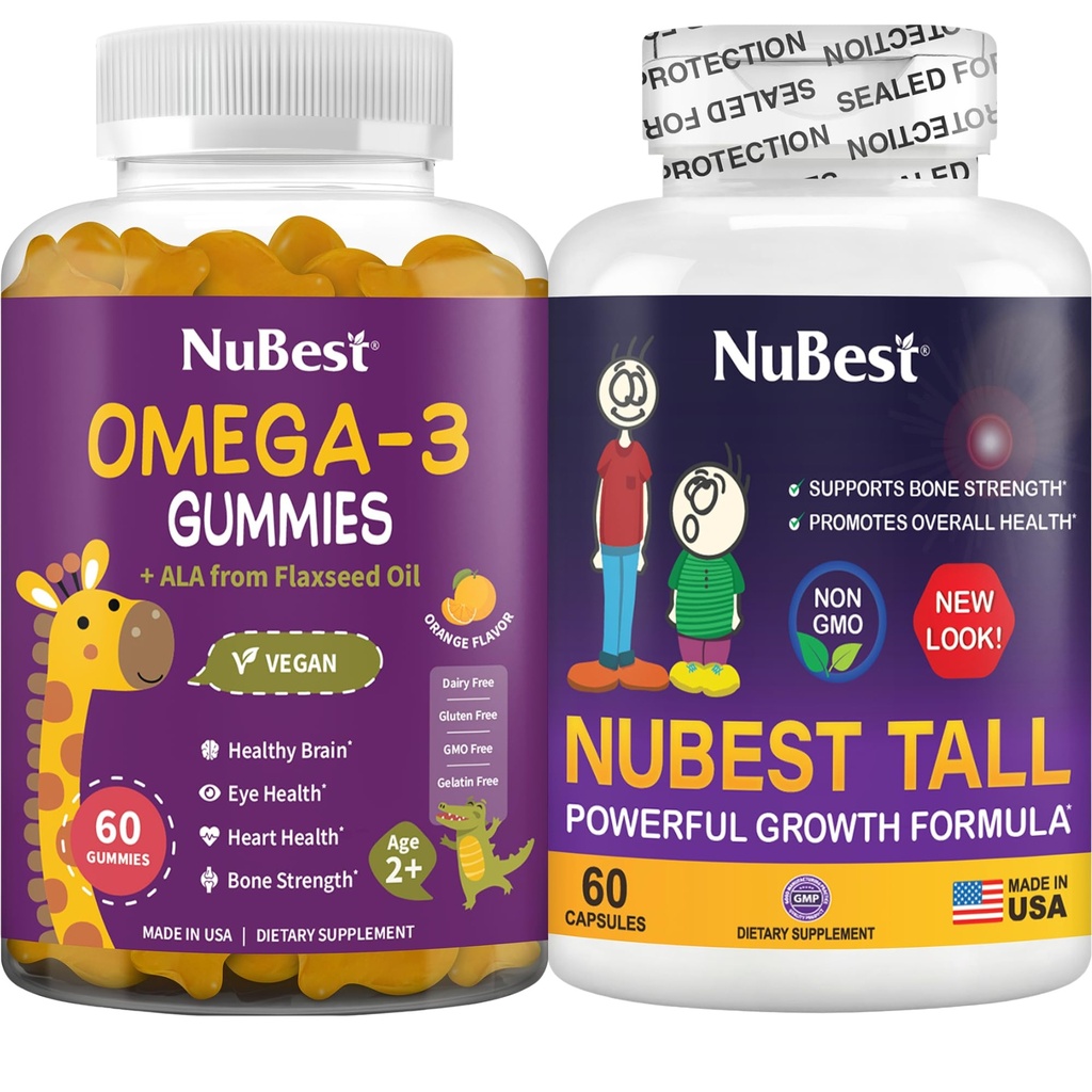 Nu Best Sche Bone Büyüme - Beyin Büyüme: Omega 3 Gummies Uzun Yeni Çocuklar ve Gençler için Bak, Collagen, Herbs, Omega 3 Flaxse Oil