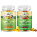 Çocuk DHA Omega 3 Gummies - Fatty Asits Omega 3 6 9 Beyin için, Immune Strength & Vizyon ve Bitki Temel Çocuklar Immune Strength & Vision and Plant Based Kids Multivitamin Gummies with Vitamins A C D3 E B and Çinko for Immunity Support