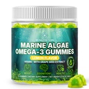 Marine Algae Omega 3 Gummies with 3400 mg+ | DHA/EPA/ALA, 20:1 Grape Tohumu, C & Folate | Heart, Brain & Skin | Plant-Based, Sugar-Free, 60 Ct